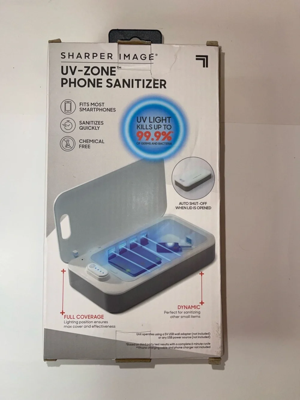 Sharper Image White UV-Zone Phone Sanitizer with Blue UV Indicator